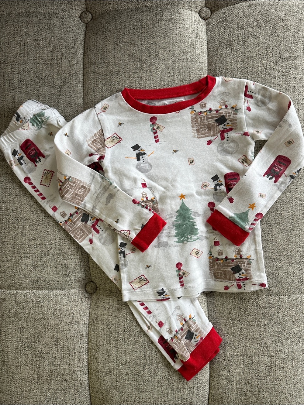 Burt’s Bees Kids Holiday Snowman & Tree Pajama Set - Red Trim
